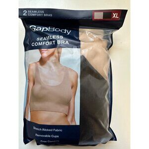 GapBody Women 2-Pack Black/Nude Stretch Rib Tag Free Seamless Comfort Bras XL NI